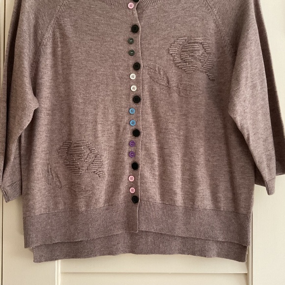 NWOT Cashmere Beige Embroidered Bottom Down 3/4 Sleeves Woman Sweater Size XL - Picture 4 of 11